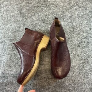 Dansko Burgundy Brown Cottagecore Leather Chelsea Clog Boots